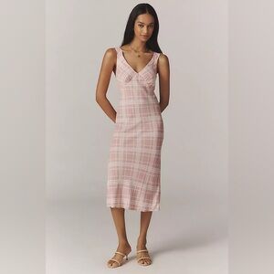 NWT Reformation Pink Beauden Check-Print Crepe Midi Dress Size Small